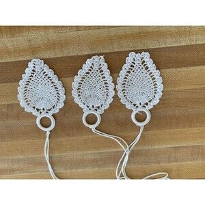 Vintage Hand Crochet Curtain Shade Roller Pulls Lot of 3 White Matching~CLEAN